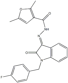 N-[(E)-[1-[(4-fluorophenyl)methyl]-2-oxoindol-3-ylidene]amino]-2,5-dimethylfuran-3-carboxamide Struktur