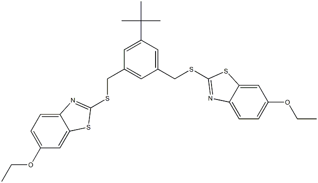 2-[[3-tert-butyl-5-[(6-ethoxy-1,3-benzothiazol-2-yl)sulfanylmethyl]phenyl]methylsulfanyl]-6-ethoxy-1,3-benzothiazole Struktur