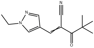 (2E)-2-[(1-ethylpyrazol-4-yl)methylidene]-4,4-dimethyl-3-oxopentanenitrile Struktur