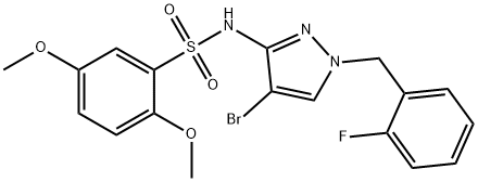 N-[4-bromo-1-[(2-fluorophenyl)methyl]pyrazol-3-yl]-2,5-dimethoxybenzenesulfonamide Struktur