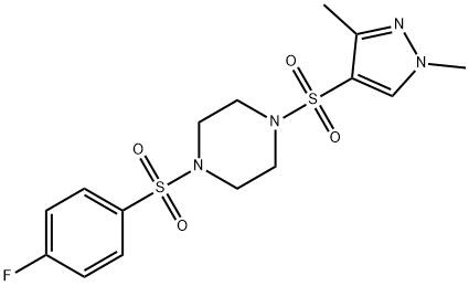 1-(1,3-dimethylpyrazol-4-yl)sulfonyl-4-(4-fluorophenyl)sulfonylpiperazine Struktur