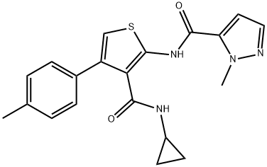 N-[3-(cyclopropylcarbamoyl)-4-(4-methylphenyl)thiophen-2-yl]-2-methylpyrazole-3-carboxamide Struktur