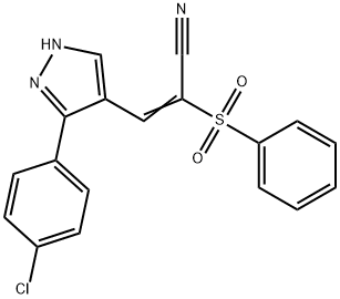 (E)-2-(benzenesulfonyl)-3-[5-(4-chlorophenyl)-1H-pyrazol-4-yl]prop-2-enenitrile Struktur