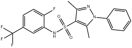 N-[2-fluoro-5-(trifluoromethyl)phenyl]-3,5-dimethyl-1-phenylpyrazole-4-sulfonamide Struktur