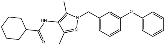 N-[3,5-dimethyl-1-[(3-phenoxyphenyl)methyl]pyrazol-4-yl]cyclohexanecarboxamide Struktur