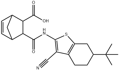 2-[(6-tert-butyl-3-cyano-4,5,6,7-tetrahydro-1-benzothiophen-2-yl)carbamoyl]bicyclo[2.2.1]hept-5-ene-3-carboxylic acid Struktur