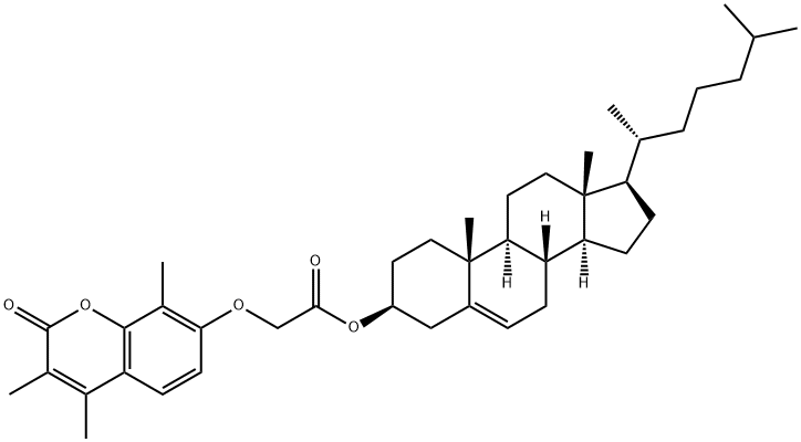 [(3S,8S,9S,10R,13R,14S,17R)-10,13-dimethyl-17-[(2R)-6-methylheptan-2-yl]-2,3,4,7,8,9,11,12,14,15,16,17-dodecahydro-1H-cyclopenta[a]phenanthren-3-yl] 2-(3,4,8-trimethyl-2-oxochromen-7-yl)oxyacetate Struktur