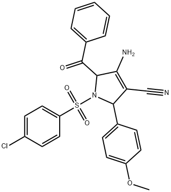 4-amino-5-benzoyl-1-(4-chlorophenyl)sulfonyl-2-(4-methoxyphenyl)-2,5-dihydropyrrole-3-carbonitrile Struktur