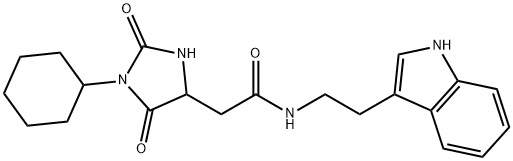 2-(1-cyclohexyl-2,5-dioxoimidazolidin-4-yl)-N-[2-(1H-indol-3-yl)ethyl]acetamide Struktur