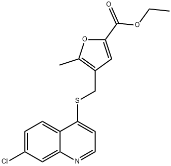 ethyl 4-[(7-chloroquinolin-4-yl)sulfanylmethyl]-5-methylfuran-2-carboxylate Struktur