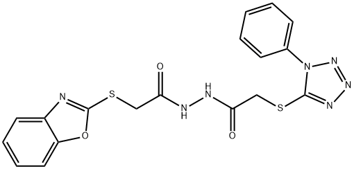 N'-[2-(1,3-benzoxazol-2-ylsulfanyl)acetyl]-2-(1-phenyltetrazol-5-yl)sulfanylacetohydrazide Struktur