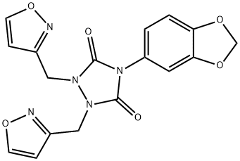 4-(1,3-benzodioxol-5-yl)-1,2-bis(1,2-oxazol-3-ylmethyl)-1,2,4-triazolidine-3,5-dione Struktur