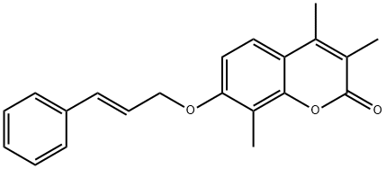 3,4,8-trimethyl-7-[(E)-3-phenylprop-2-enoxy]chromen-2-one Struktur