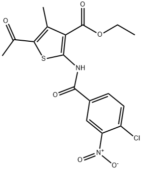 ethyl 5-acetyl-2-[(4-chloro-3-nitrobenzoyl)amino]-4-methylthiophene-3-carboxylate Struktur