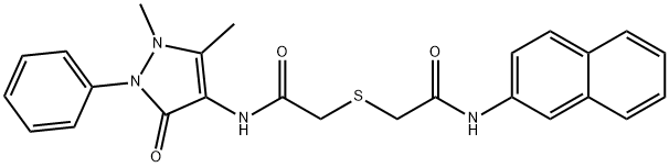 2-[2-[(1,5-dimethyl-3-oxo-2-phenylpyrazol-4-yl)amino]-2-oxoethyl]sulfanyl-N-naphthalen-2-ylacetamide Struktur