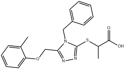 2-[[4-benzyl-5-[(2-methylphenoxy)methyl]-1,2,4-triazol-3-yl]sulfanyl]propanoic acid Struktur