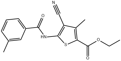 ethyl 4-cyano-3-methyl-5-[(3-methylbenzoyl)amino]thiophene-2-carboxylate Struktur