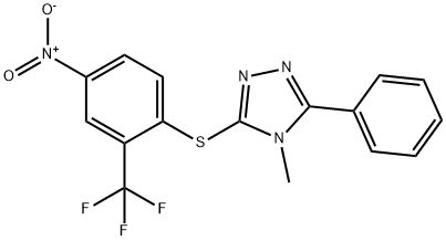 4-methyl-3-[4-nitro-2-(trifluoromethyl)phenyl]sulfanyl-5-phenyl-1,2,4-triazole Struktur