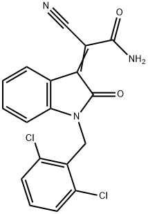 (2E)-2-cyano-2-[1-[(2,6-dichlorophenyl)methyl]-2-oxoindol-3-ylidene]acetamide Struktur