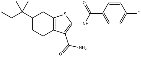 2-[(4-fluorobenzoyl)amino]-6-(2-methylbutan-2-yl)-4,5,6,7-tetrahydro-1-benzothiophene-3-carboxamide Struktur