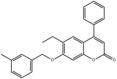 6-ethyl-7-[(3-methylphenyl)methoxy]-4-phenylchromen-2-one Struktur