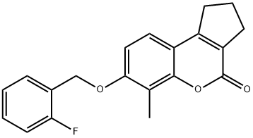 7-[(2-fluorophenyl)methoxy]-6-methyl-2,3-dihydro-1H-cyclopenta[c]chromen-4-one Struktur