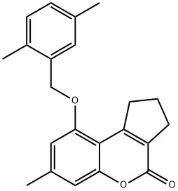 9-[(2,5-dimethylphenyl)methoxy]-7-methyl-2,3-dihydro-1H-cyclopenta[c]chromen-4-one Struktur