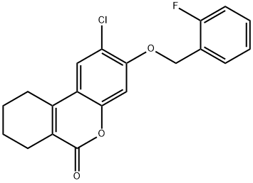 2-chloro-3-[(2-fluorophenyl)methoxy]-7,8,9,10-tetrahydrobenzo[c]chromen-6-one Struktur