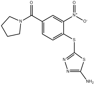 [4-[(5-amino-1,3,4-thiadiazol-2-yl)sulfanyl]-3-nitrophenyl]-pyrrolidin-1-ylmethanone Struktur