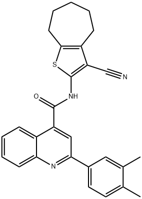 N-(3-cyano-5,6,7,8-tetrahydro-4H-cyclohepta[b]thiophen-2-yl)-2-(3,4-dimethylphenyl)quinoline-4-carboxamide Struktur