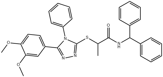 N-benzhydryl-2-[[5-(3,4-dimethoxyphenyl)-4-phenyl-1,2,4-triazol-3-yl]sulfanyl]propanamide Struktur