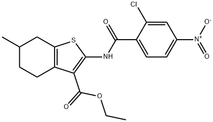 ethyl 2-[(2-chloro-4-nitrobenzoyl)amino]-6-methyl-4,5,6,7-tetrahydro-1-benzothiophene-3-carboxylate Struktur