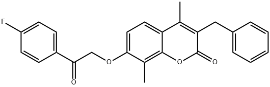 3-benzyl-7-[2-(4-fluorophenyl)-2-oxoethoxy]-4,8-dimethylchromen-2-one Struktur