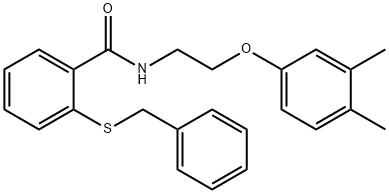 2-benzylsulfanyl-N-[2-(3,4-dimethylphenoxy)ethyl]benzamide Struktur