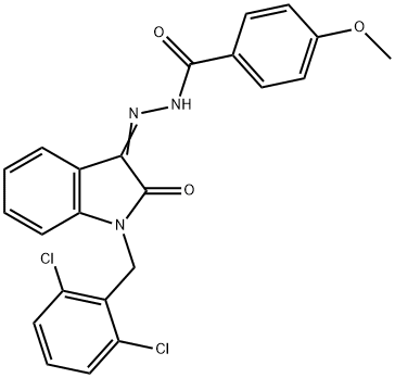 N-[(Z)-[1-[(2,6-dichlorophenyl)methyl]-2-oxoindol-3-ylidene]amino]-4-methoxybenzamide Struktur