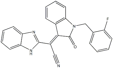 (2Z)-2-(1H-benzimidazol-2-yl)-2-[1-[(2-fluorophenyl)methyl]-2-oxoindol-3-ylidene]acetonitrile Struktur