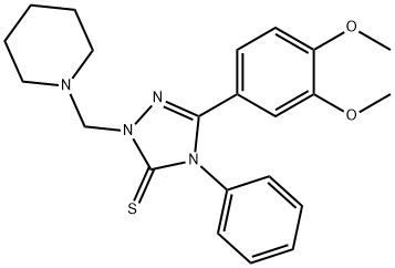 5-(3,4-dimethoxyphenyl)-4-phenyl-2-(piperidin-1-ylmethyl)-1,2,4-triazole-3-thione Struktur