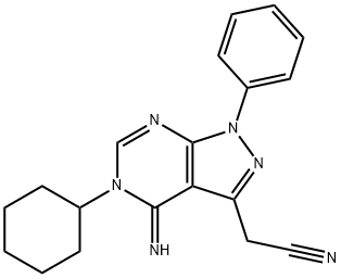 2-(5-cyclohexyl-4-imino-1-phenylpyrazolo[3,4-d]pyrimidin-3-yl)acetonitrile Struktur