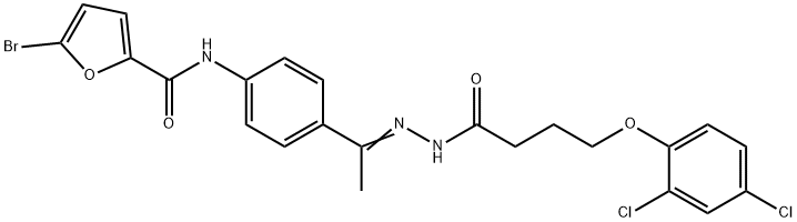 5-bromo-N-[4-[(E)-N-[4-(2,4-dichlorophenoxy)butanoylamino]-C-methylcarbonimidoyl]phenyl]furan-2-carboxamide Struktur