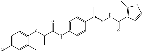 N-[(E)-1-[4-[2-(4-chloro-2-methylphenoxy)propanoylamino]phenyl]ethylideneamino]-2-methylfuran-3-carboxamide Struktur