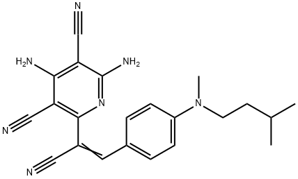 2,4-diamino-6-[(Z)-1-cyano-2-[4-[methyl(3-methylbutyl)amino]phenyl]ethenyl]pyridine-3,5-dicarbonitrile Struktur