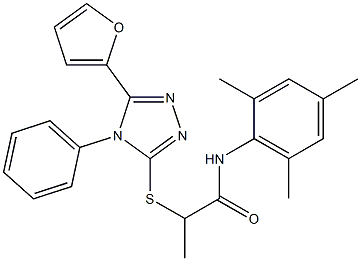 2-[[5-(furan-2-yl)-4-phenyl-1,2,4-triazol-3-yl]sulfanyl]-N-(2,4,6-trimethylphenyl)propanamide Struktur