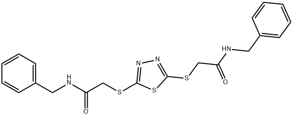 N-benzyl-2-[[5-[2-(benzylamino)-2-oxoethyl]sulfanyl-1,3,4-thiadiazol-2-yl]sulfanyl]acetamide Struktur