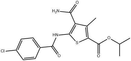 propan-2-yl 4-carbamoyl-5-[(4-chlorobenzoyl)amino]-3-methylthiophene-2-carboxylate Struktur