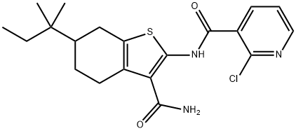 N-[3-carbamoyl-6-(2-methylbutan-2-yl)-4,5,6,7-tetrahydro-1-benzothiophen-2-yl]-2-chloropyridine-3-carboxamide Struktur