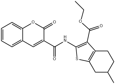 ethyl 6-methyl-2-[(2-oxochromene-3-carbonyl)amino]-4,5,6,7-tetrahydro-1-benzothiophene-3-carboxylate Struktur