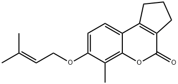 6-methyl-7-(3-methylbut-2-enoxy)-2,3-dihydro-1H-cyclopenta[c]chromen-4-one Struktur