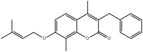 3-benzyl-4,8-dimethyl-7-(3-methylbut-2-enoxy)chromen-2-one Struktur