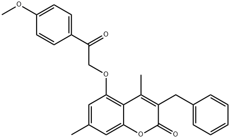 3-benzyl-5-[2-(4-methoxyphenyl)-2-oxoethoxy]-4,7-dimethylchromen-2-one Struktur