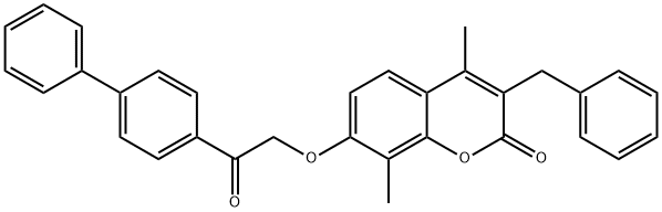 3-benzyl-4,8-dimethyl-7-[2-oxo-2-(4-phenylphenyl)ethoxy]chromen-2-one Struktur